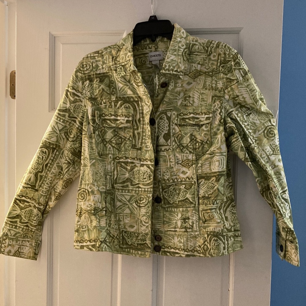 Chico's Olive Patterned Utility Jacket - image 1